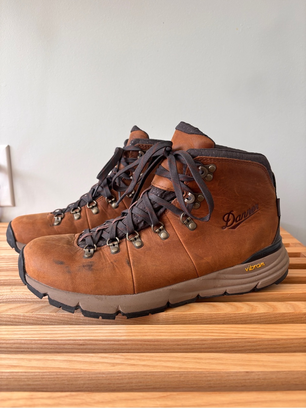 Danner Brown Leather Hiking Boots with Dark Brown Laces